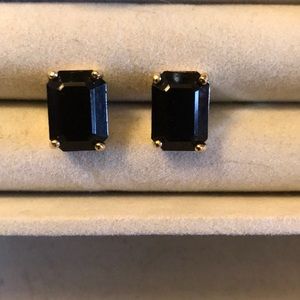 Emerald-cut, gold-plated black studs